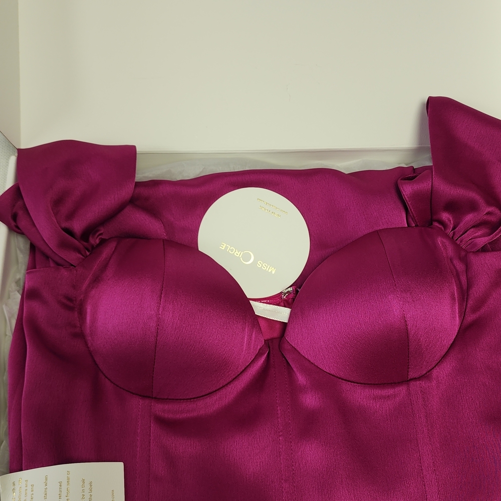 Miss Circle Fuchsia Satin Maxi Dress with Structured Bust